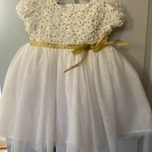 White and gold toddler dress.